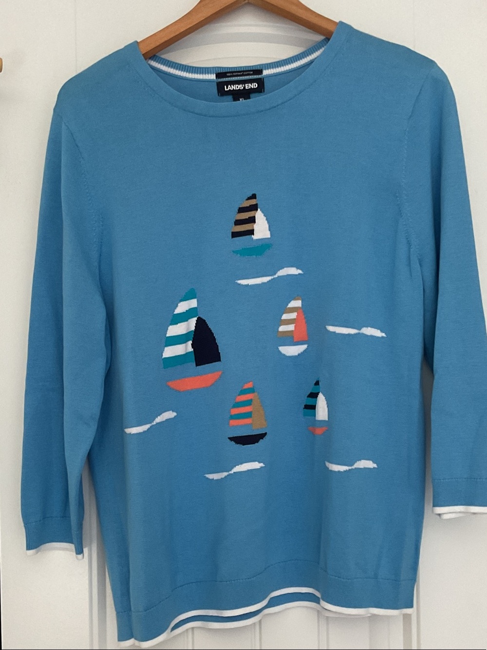 Lands' End Light Blue Sailboat Long Sleeve Sweater